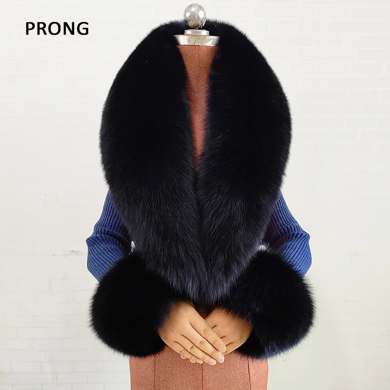 Winter Real Fox Fur Collar Cuffs Set Neck Warmer Fur Scarves Shawls Natural Fox Fur Collar Scarf Women Men Coat Warm Accessories 250928