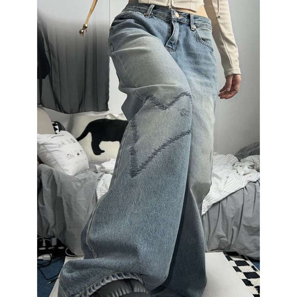 Women's Fashion Casual Wide-Leg Printed Retro Loose Jeans For Women
