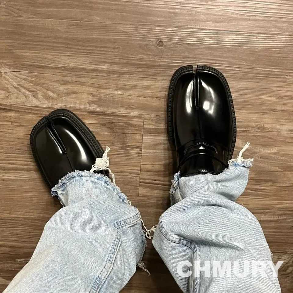 CHMURY Tabi Loafers Men Women Split Toe Thick Sole Casual Patent Leather Tabis Tebby Tabbi Black Flats Chunky Mocassin Tabi Q250928