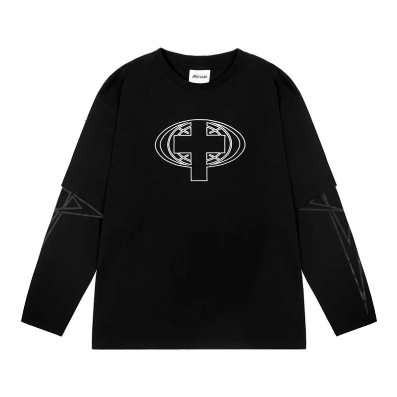 Harajuku oversized street mens T-shirt SC graphic printing hip-hop aesthetic clothing two long sleeved tops Gothic Y2k 250217