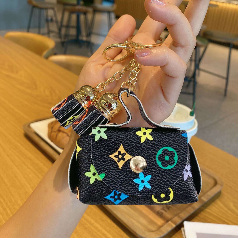 Cute Mini Leather Small Coin Purse Earphone Storage Old Flower Pendant Card Holder Key Bag for Women