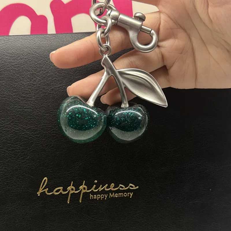 Luxury Cherry Bag Green Charm Cherry Keychain Charm Sparkling For Handbag Shoulder Bags Resin Pendant Accessories Y250928as