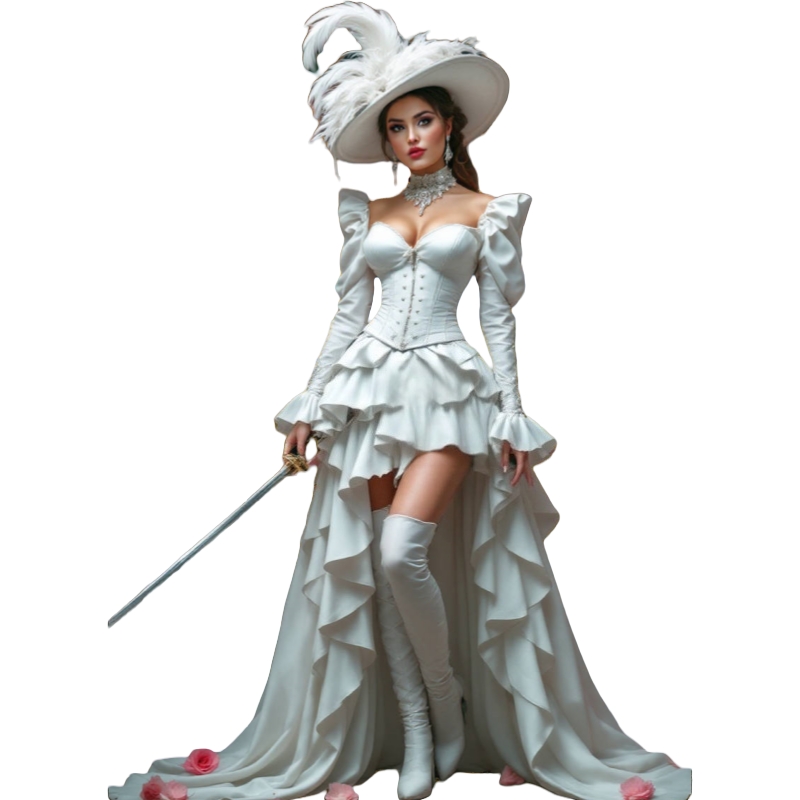 Vintage Steampunk Corset Prom Dresses Long Sleeves High Low White Victorian Evening Gown Customized Women Special Occasion Wear