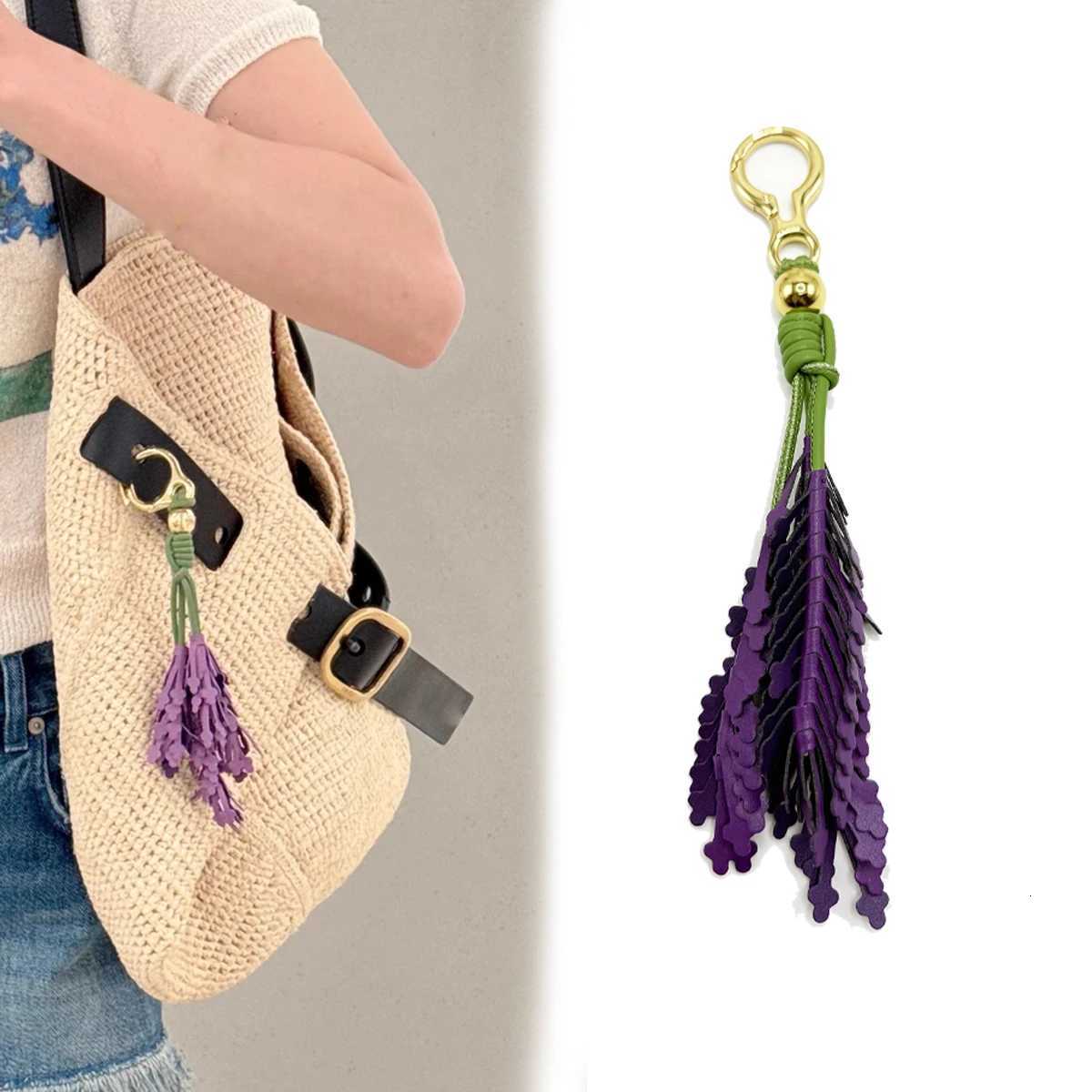 Luxury Lavender Leather Bag Charm Tomato Purple Flower Keychain Bag Pendant Luxury Decoration High Quality Girl Gift Bag Accessories Y250928