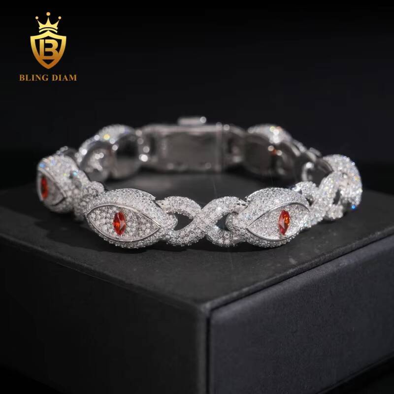 Hot Sale Eye Moissanite Cuban Chain Bracelet Pass Diamond Tester VVS1 Moissanite HipHop 925 Sterling Silver with GRA Certificate