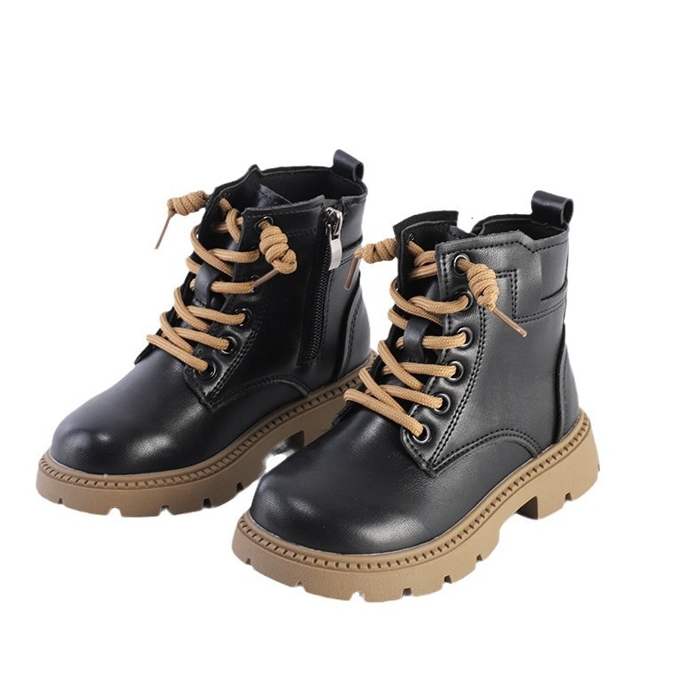 Autumn and Winter New Children's Martin Boots British Boys' Black Boots Side Zipper Girls' Short Boots Fashion Trendy Boots Designer Sh
