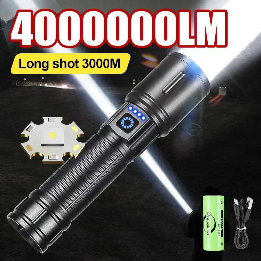NEW 4000000LM High Power LED Flashlights TypeC Rechargeable Tactical Flash Light Powerful Torch Waterproof Camping Lantern D250928