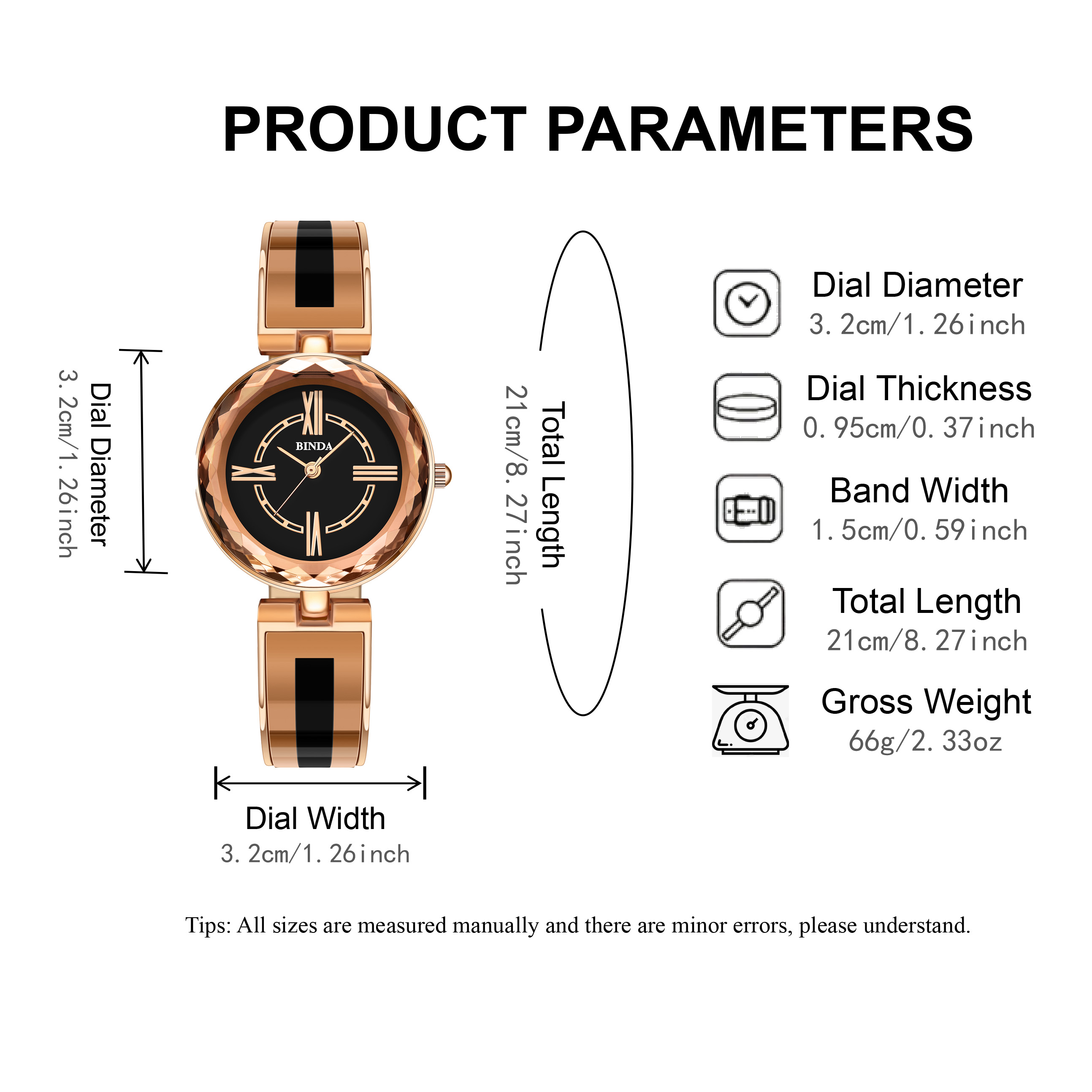 Binda Women Elegant Quartz Watch Gift Box Multi Faceted Dial Glass Bracelet