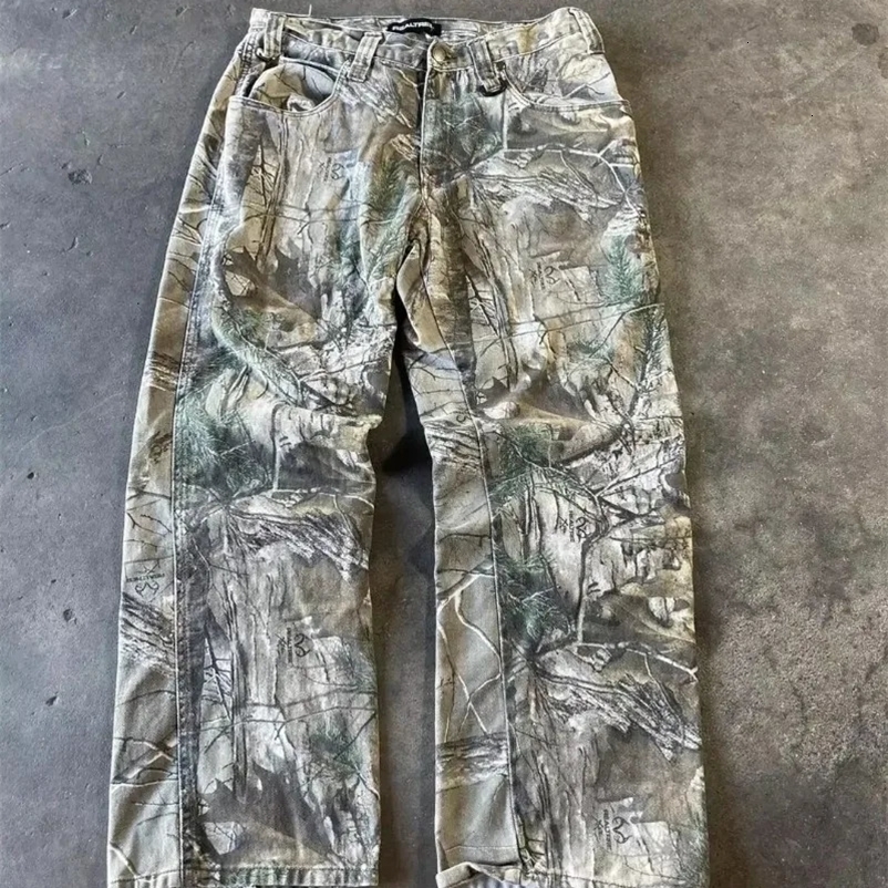 Y2K Fashion Rock Hip Hop Pop Camouflage Bag Jeans Mens Harajuku Retro Casual Clown High Waist Wide Leg Pants 241019