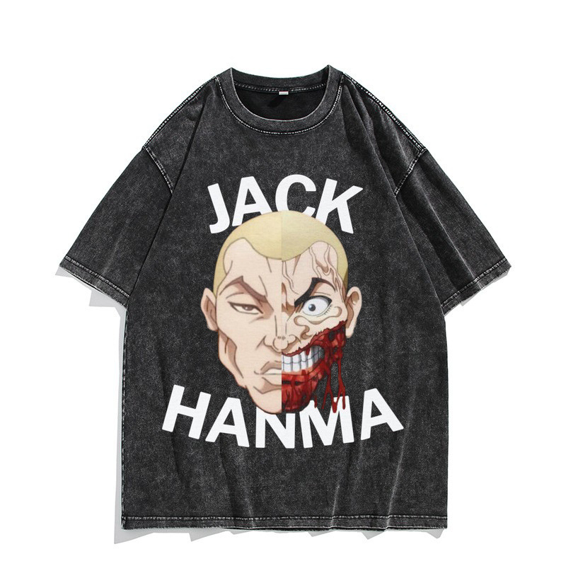 European & American Washed Vintage Short-Sleeve T-Shirt Anime Jack Hanma American High-Street Top - TT8339