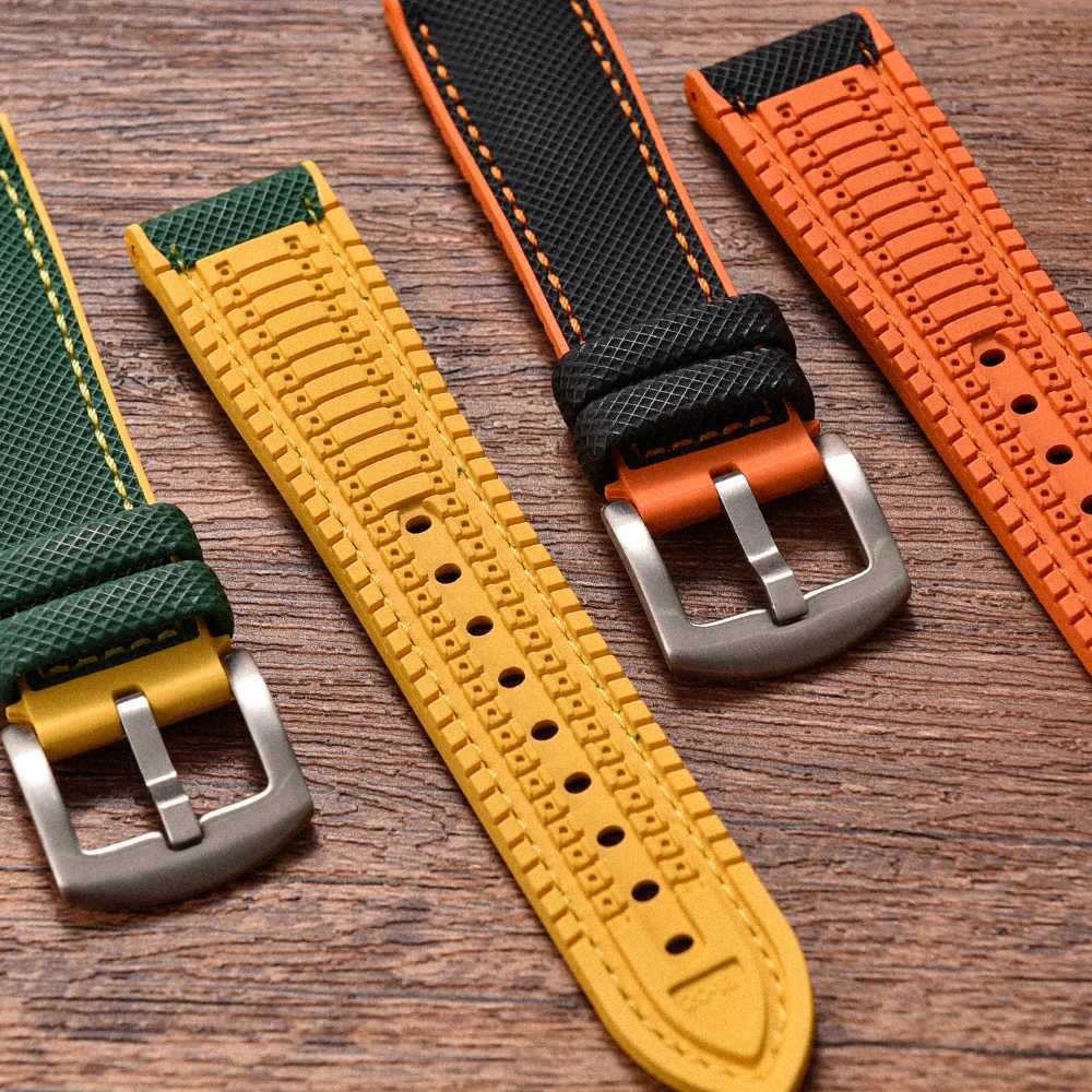 band 20mm 22mm 24 Sailcloth Nylon FKM Rubber Bottom WATCH StrAP Waterproof Wrist Band AccESSories W250928