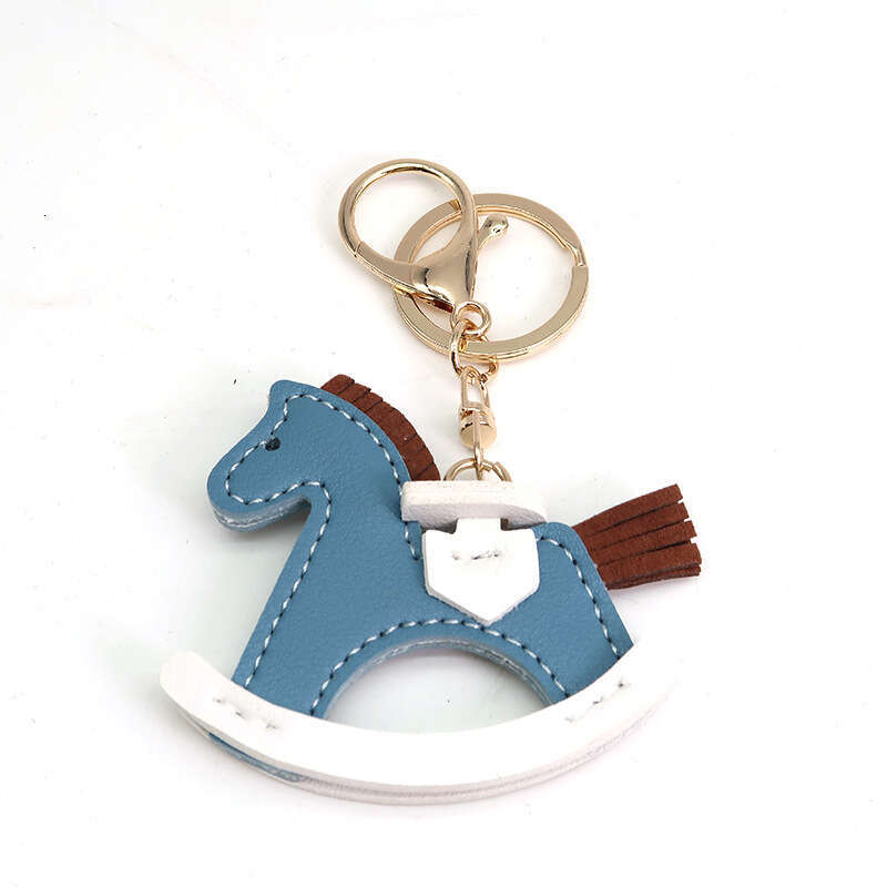 Hot-Selling Leather Rocking Accessory Pendant Bag Charm Cartoon Little Wooden Horse Keychain