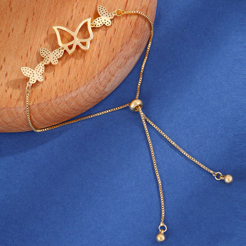 Korean Version Fashion Classic Design Full Dia Butterfly Pull Bracelet for Women Fresh and Versatile Adjustable Jewelry