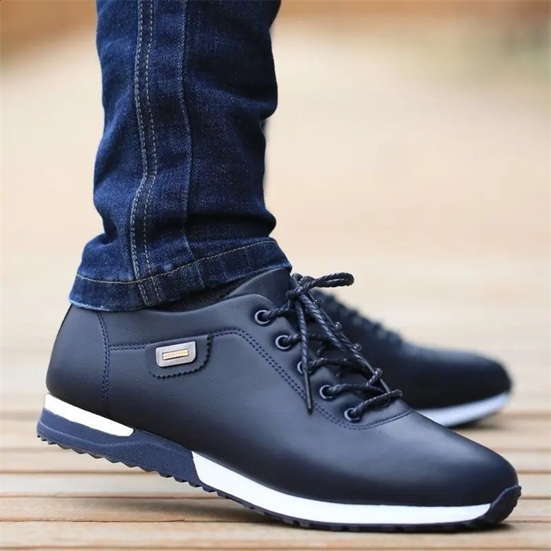 Mens Leather Shoes Korean Version Mens Casual Shoes Waterproof Flat Bottom Lace Up Wear-resistant Soft Sole Comfort Sneakers241226bj