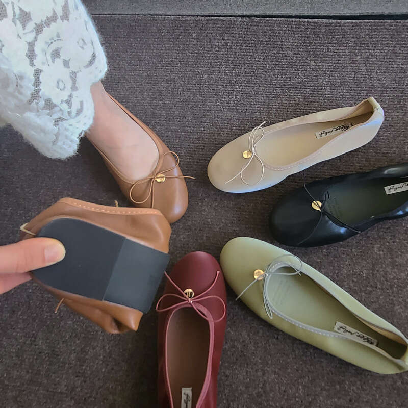 Flat French Style Soft Sole Loafers Women's 2025 New Bowknot Ballet Grandma Shoes