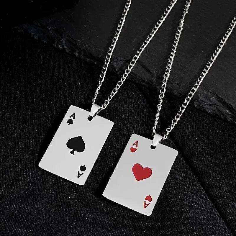 New Stainless Steel Poker Card Ace of Spades Pendant Necklace for Women Men Featuring Playing Cards Jewelry Hip Hop Gifts