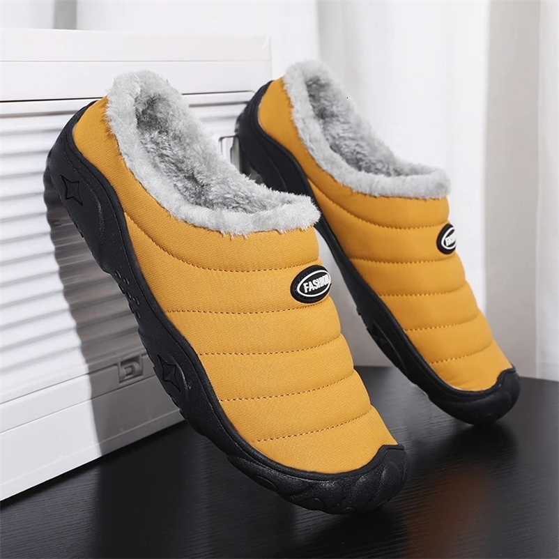 Men Warm Cotton Slippers Winter Home Plush Shoes Waterproof Couple Thick Sole Warm Fur Slides Outdoor BareFoot Casual Shoes250114bj