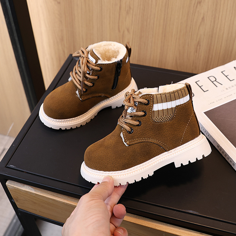 Winter hot selling little boys' Martin boots, girls' wool lined cotton snow boots, Korean fashion children's leather boots, designer sh