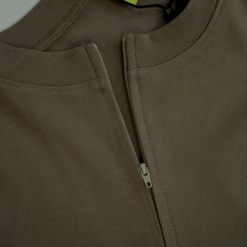 Summer Unisex Loose Breathable Tee - Retro Patchwork Cotton, Crew Neck, Zip Short-Sleeve, Casual Style, Customizable Design-01018