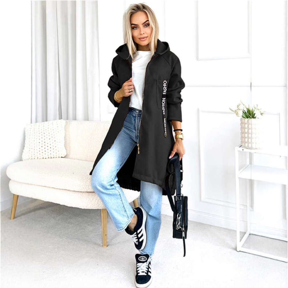 Hooded Sports Fleece Sweatshirt Casual Long Sleeve Zipper Women's Plus Size Solid Color Jacket