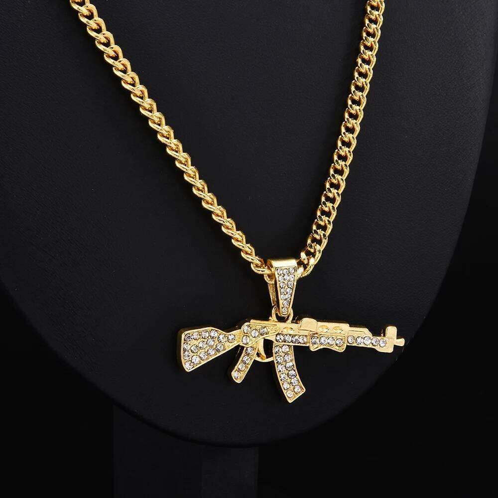 Choker Necklaces Rifle model for Gun Punk Pendant Crystal Rhinestone Chain Necklace Women Men Chains Jewelry Gift