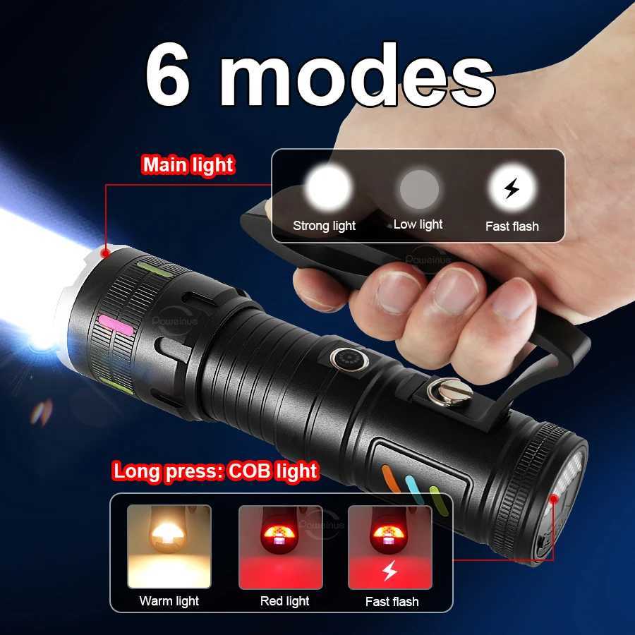 90000000LM 1000W Ultra Powerful LED Flashlight TypeC Rechargeable COB Torch Lamp Long Shot 6000M Tactical Light Fishing Camping D250928