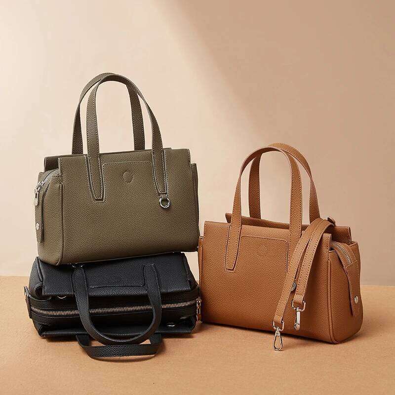 Burminsa Cowhide Bowling Genuine Leather Handbags For Women 2025 Designer Boston Tote Work Ladies Shoulder Crossbody Bags