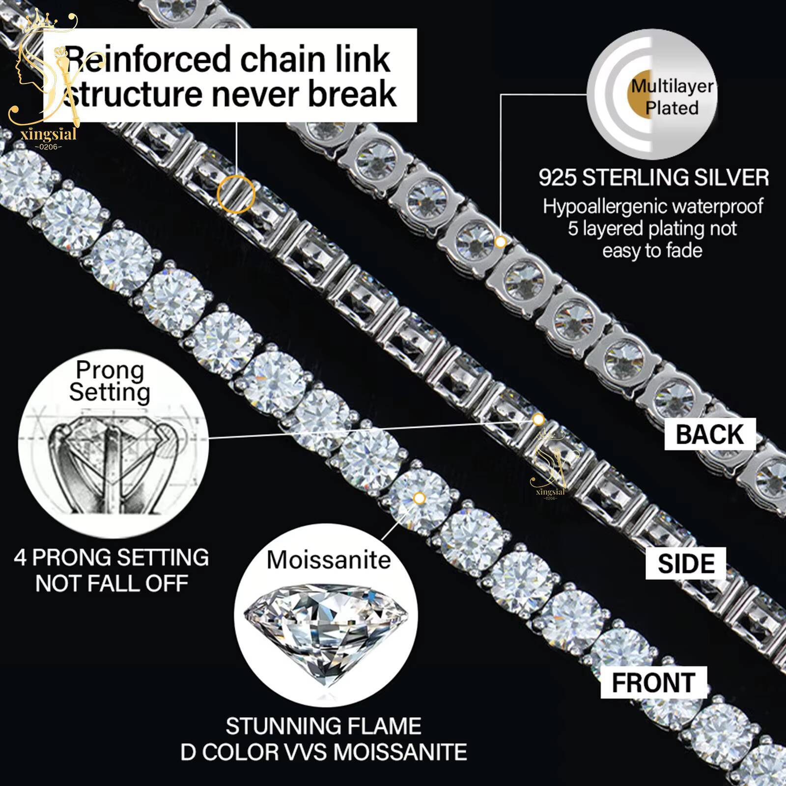 Wholesale Luxury Men Women Hip Hop Fine Jewelry 2mm 3mm 4mm 5mm Diamond 925 Silver Bracelet VVS Moissanite Tennis Chain Necklace