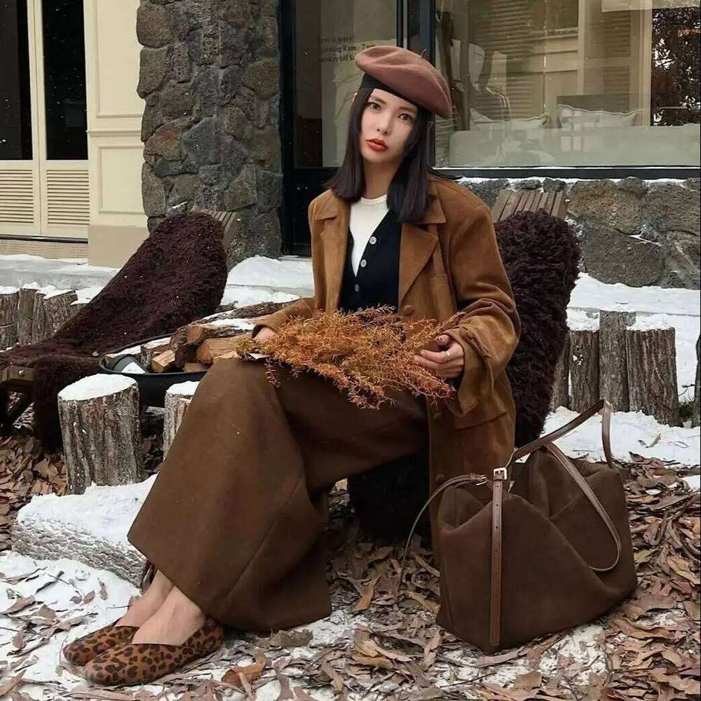 Women's Suede Cow Genuine Leather Shoulder Bags Ladies Soft Cowhide Crossbody Vegetable Basket Handheld Bag Mdng916