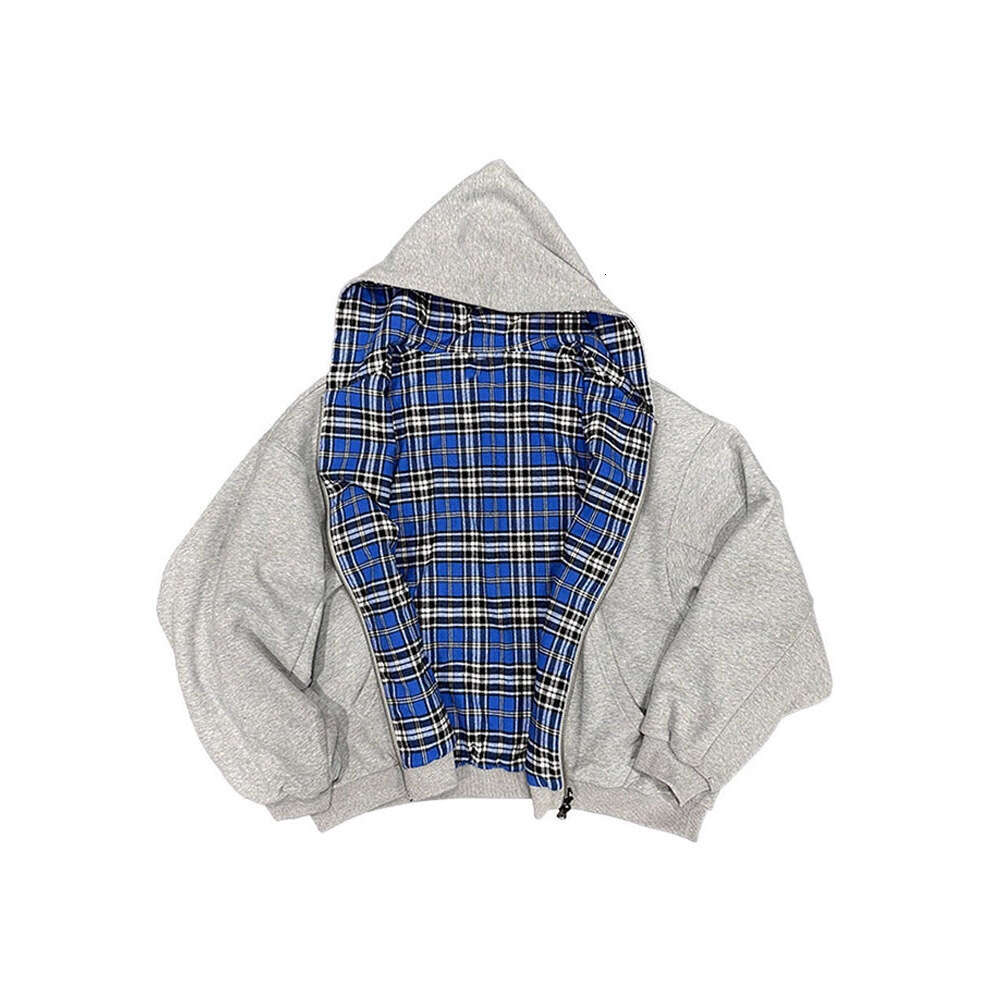 Autumn and Winter Fashion Plaid Pattern Single Item Top Double-Sided Zipper Hoodie Street Trend
