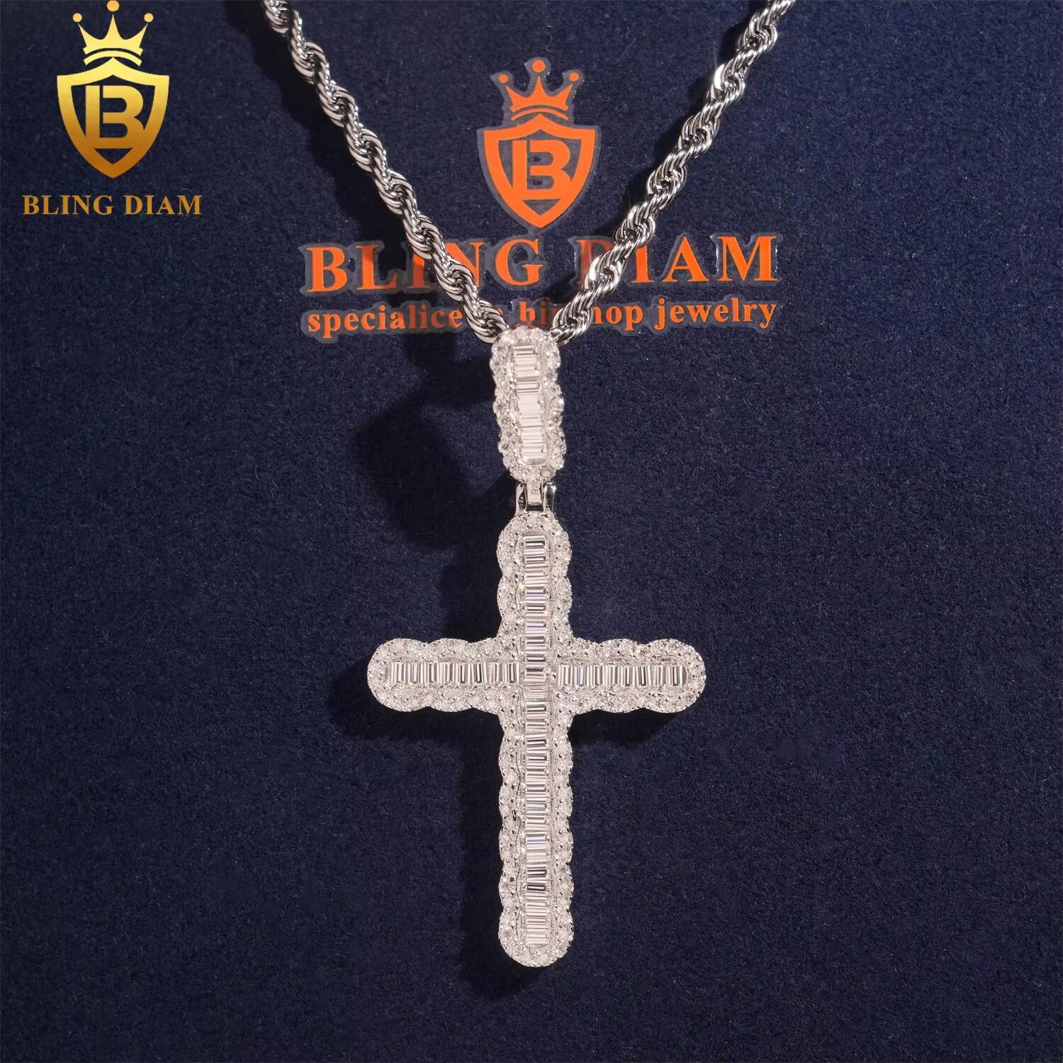 Wholesale Price Hip Hop Rapper Cross Jesus Pendant Vintage Jewelry Iced Out Vvs Moissanite 925 Sterling Silver