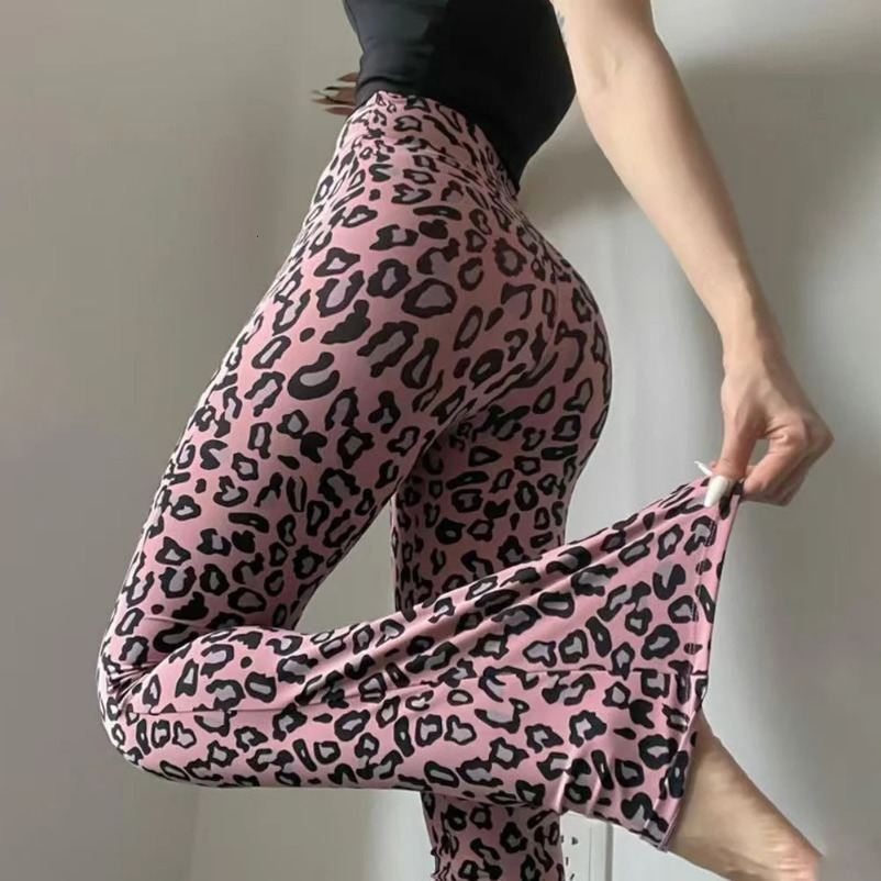 Elastic High Waist Womens Leopard Flare Pant Sexy Slim Leggings Yoga Ladys Trousers Wide Leg Sportswear Boot Cut Pants 250306