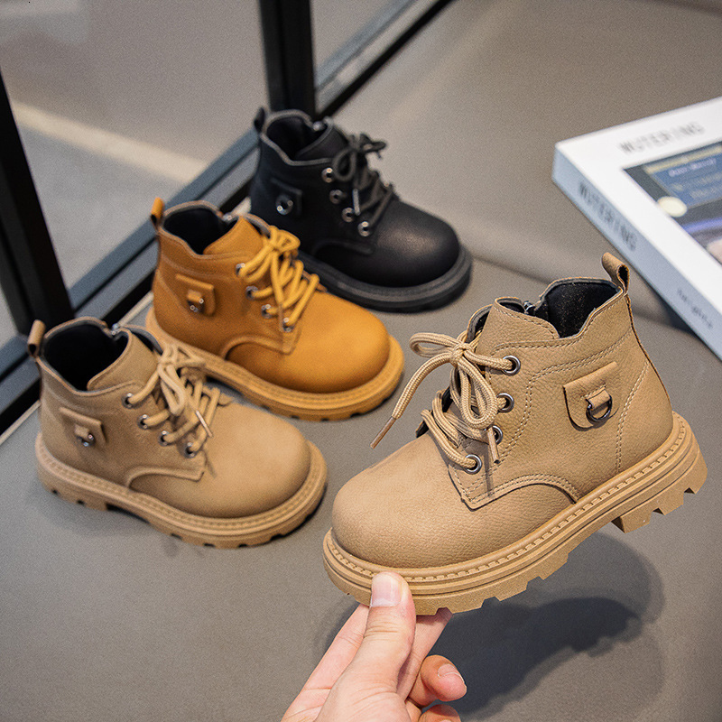 Autumn and winter new men's Martin boots, children's soft soled leather yellow boots, low cut children's boots, designer shoes