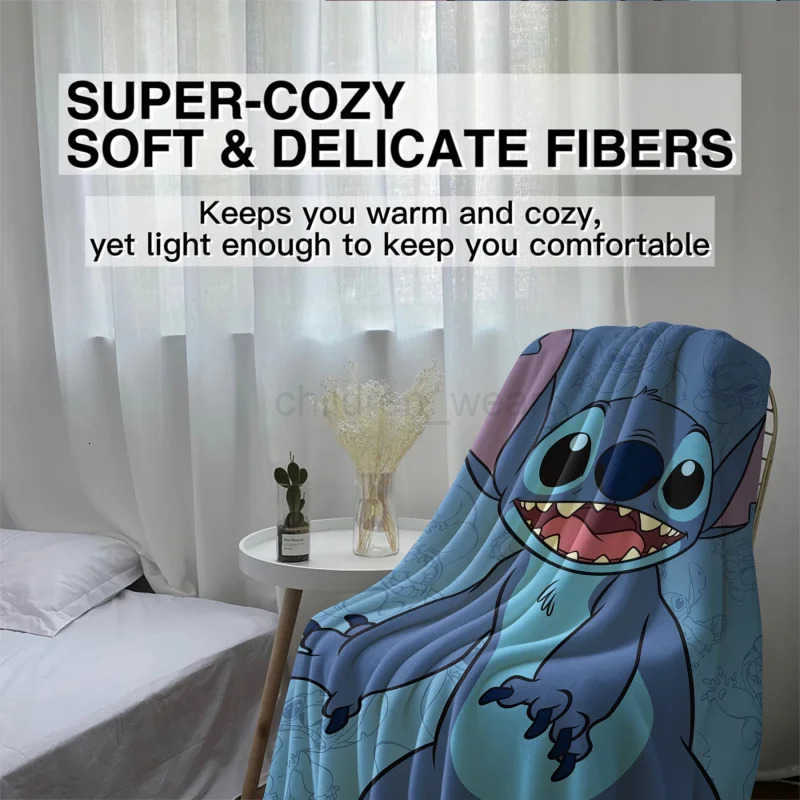 Disney Stitch Themed Plush Flannel Campfire Blanket for Kids - Ideal for Indoor & Outdoor Use H251119