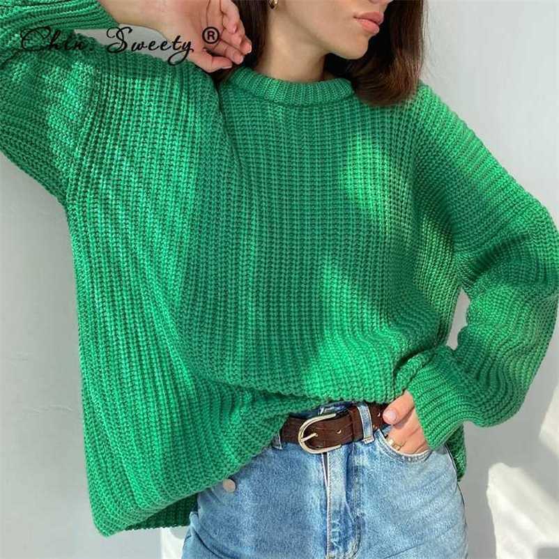 Women's Knitted Thicken Pullovers Sweater Autumn Winter Oversize Long Sleeve Casual Loose Sweaters Female Solid Ladies Top 211218