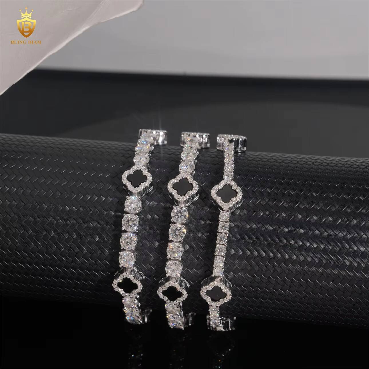 Sterling Silver 925 D Color VVS Miossanite Diamond GRA Certificated Hip Hop Fine Jewelry FourLeaf Clover Tennis Chain Bracelet