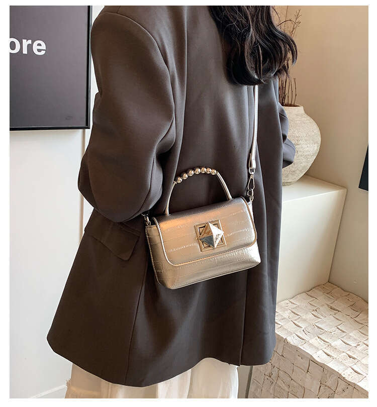 Women's Small Square Beaded Handbag - 2025 New Style Designer Crossbody Bag, Lock Buckle Shoulder Bag with Chic Look