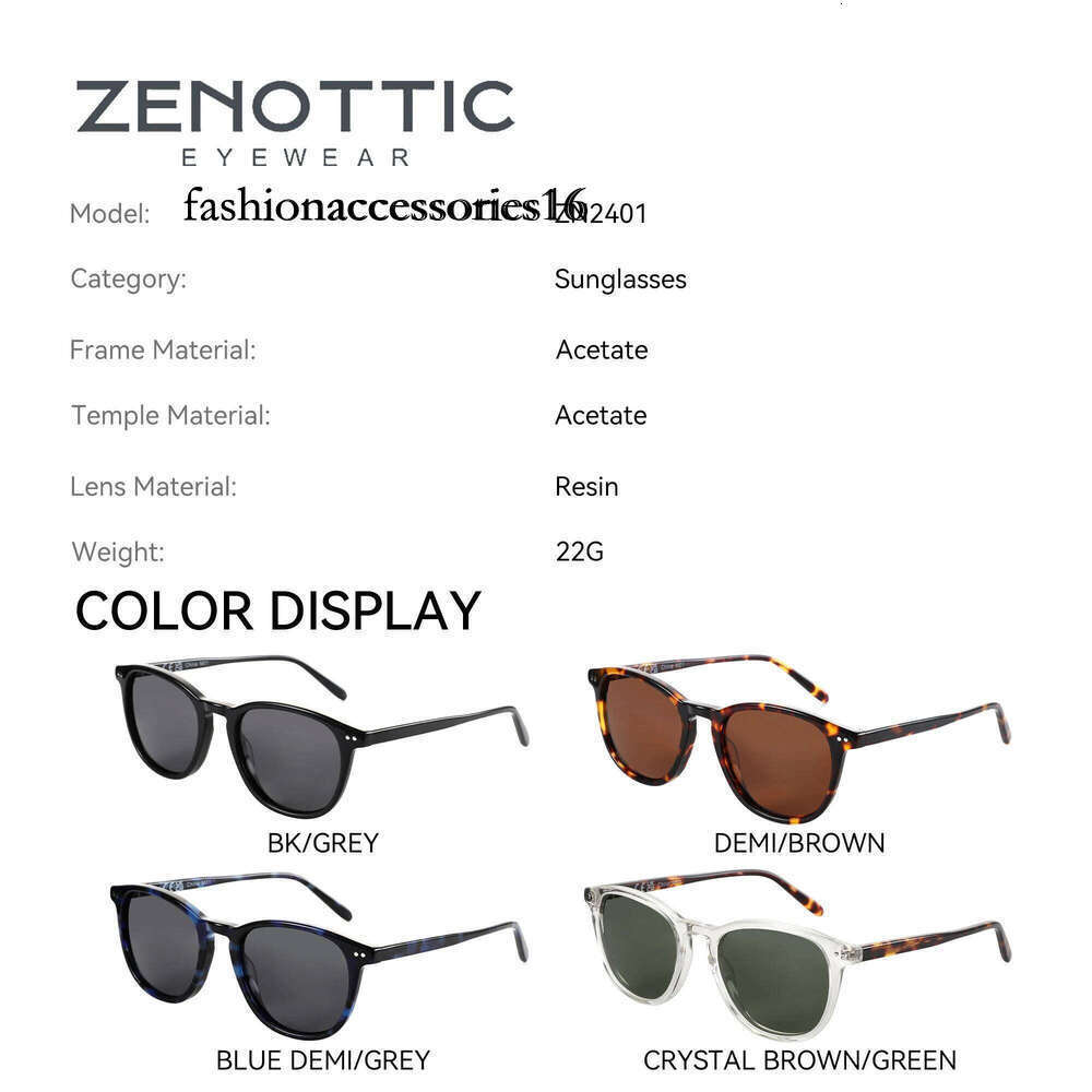 ZENOTTIC New Arrivals Round Polarized Sunglasses Handmade Acetate Sun Glasses with Spring Leg Fashion Square Shade for Men Women