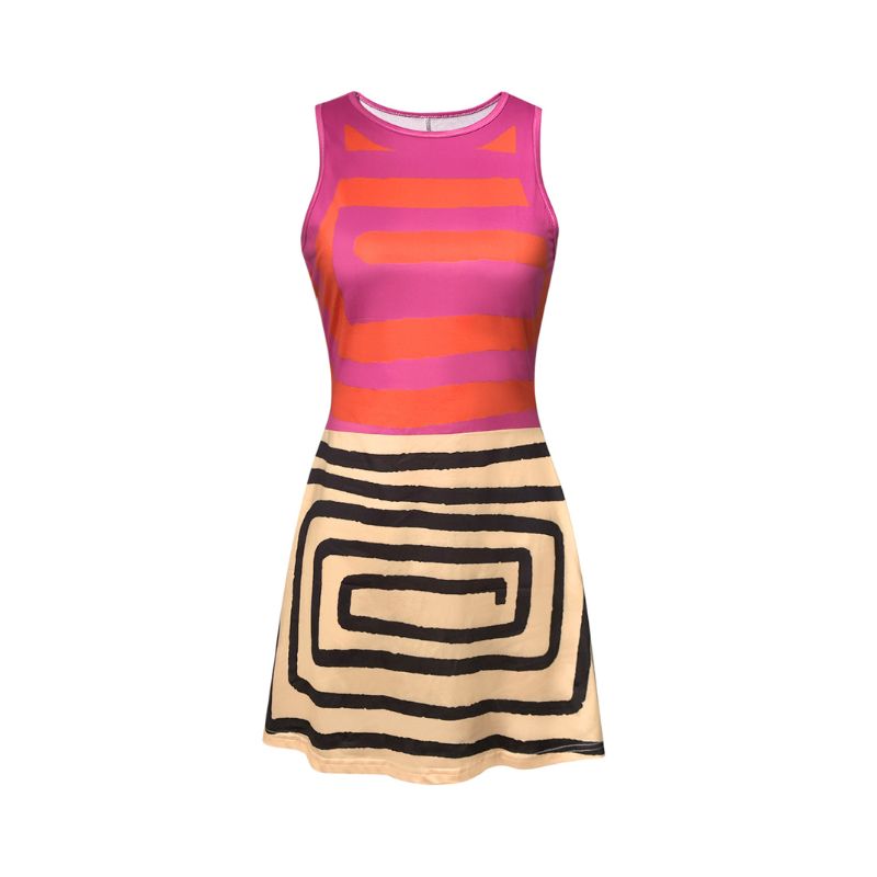 Women's Sleeveless Pattern Print Midi Dress - Spring Summer Casual Vacation Dress-CF51008