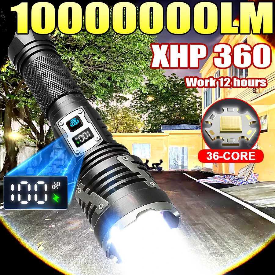10000000LM Powerful LED Flashlight Super Bright USB Rechargeable Waterproof Tactical Torch Outdoor Camping Fishing Zoom Lanterns D250928
