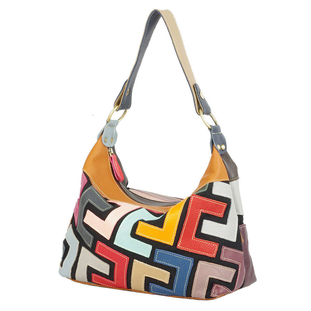 designer bag Luxury bag New Style Cowhide Geometric Pattern Colorful Crossbody Random Color Ethnic Crescent Women's Shoulder Bag