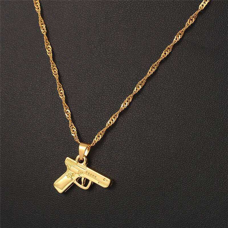 HipHop Golden Gun Pistol Lovely Gift for the Man Goth Choker Clavicle Chain Necklace