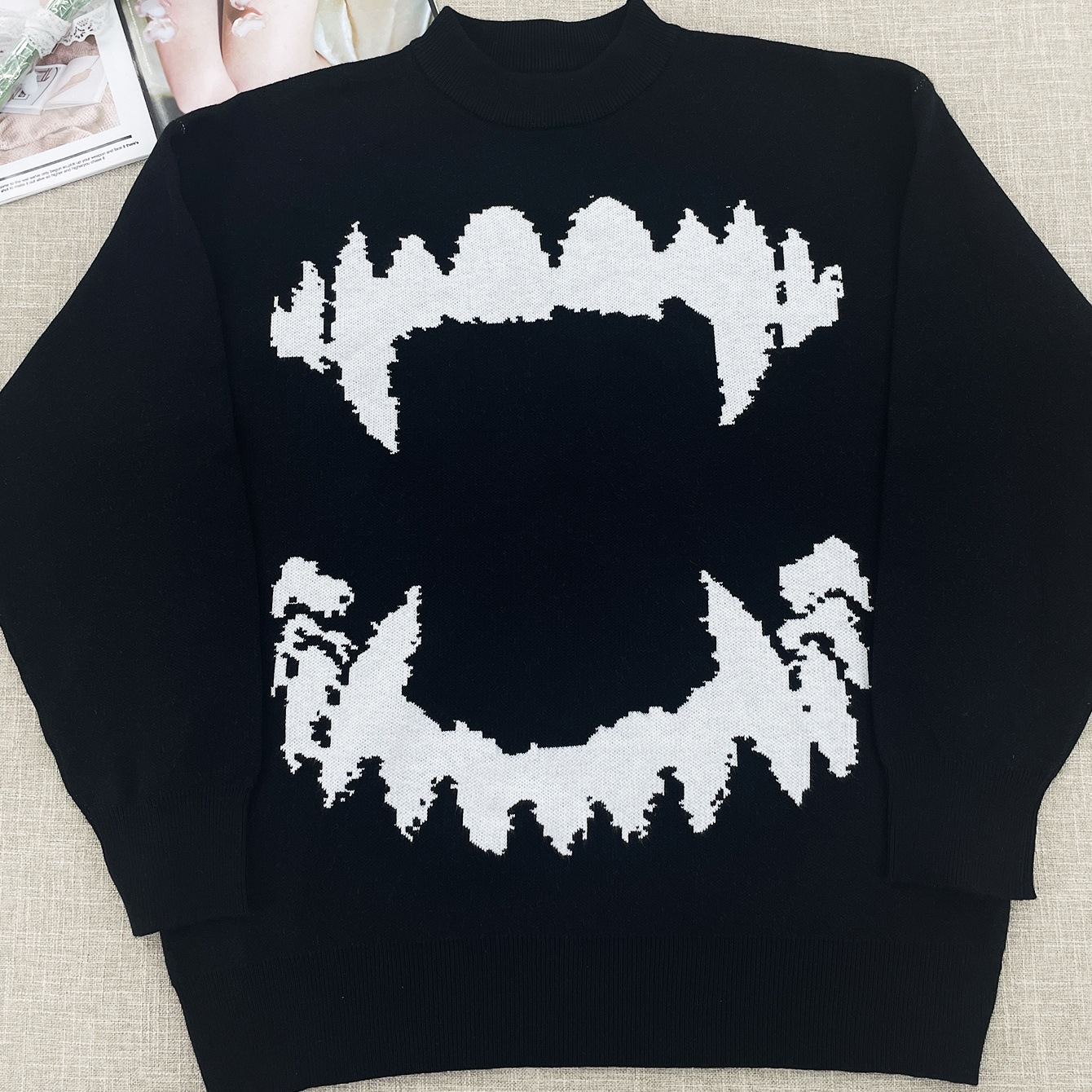 Unisex Graphic Knit Sweater Y2K High Street Gothic Oversized Crewneck Pullover Harajuku Hip Hop Warm Jacquard Autumn Winter Tops