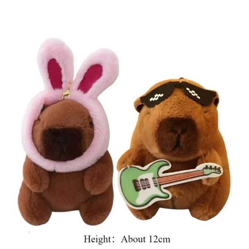 120PCS Cute Guitar Capybara Plush Toy Cartoon Guinea Pig Pendant Stuffed Doll Backpack Keychain Bag Car Key Ring Decor Kid GiftXJ250928