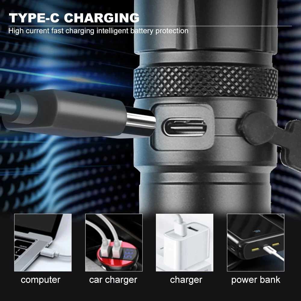 Portable LED Flashlight Telescopic Zoom Mini Torch Rechargable Super Bright Handlights Outdoor Waterproof Fishing Lantern Lamp D250928