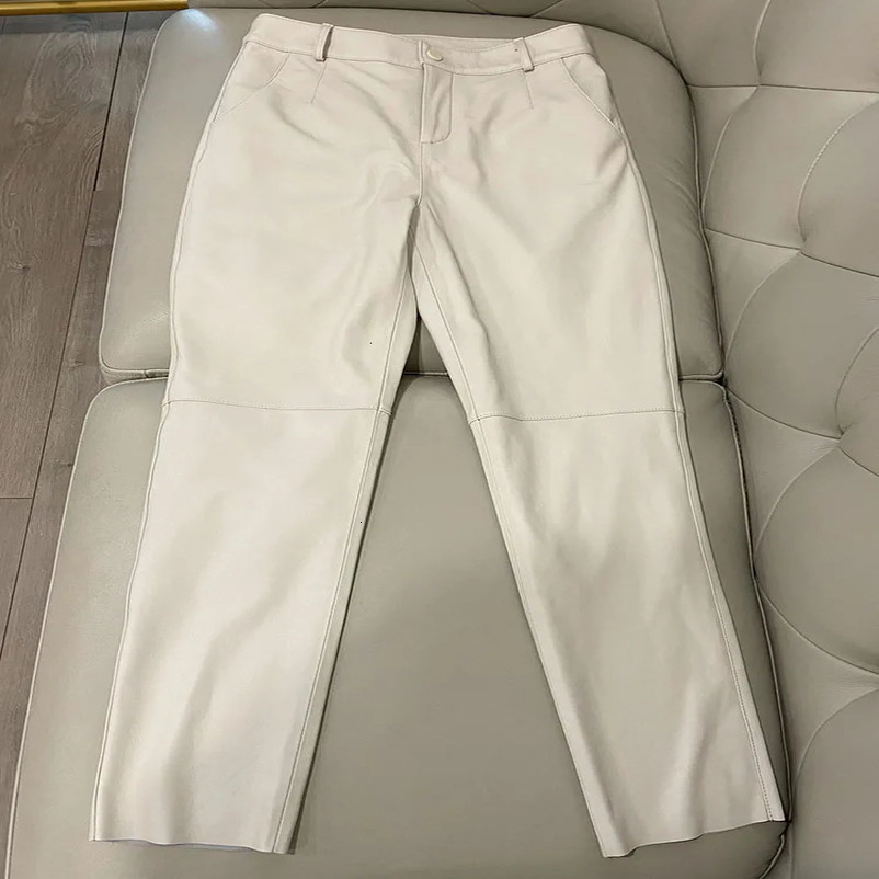 Cargo Pants Women Korean Fashion Spring Autumn Genuine Leather Trousers Streetwear 250106