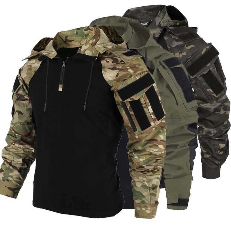 Combat Shirts 4 Zipper Training Tactical Shirts Men Clothing Rip Stop Workwear Camo T Shirt Tops Hood Outfit Wearresisting W250928