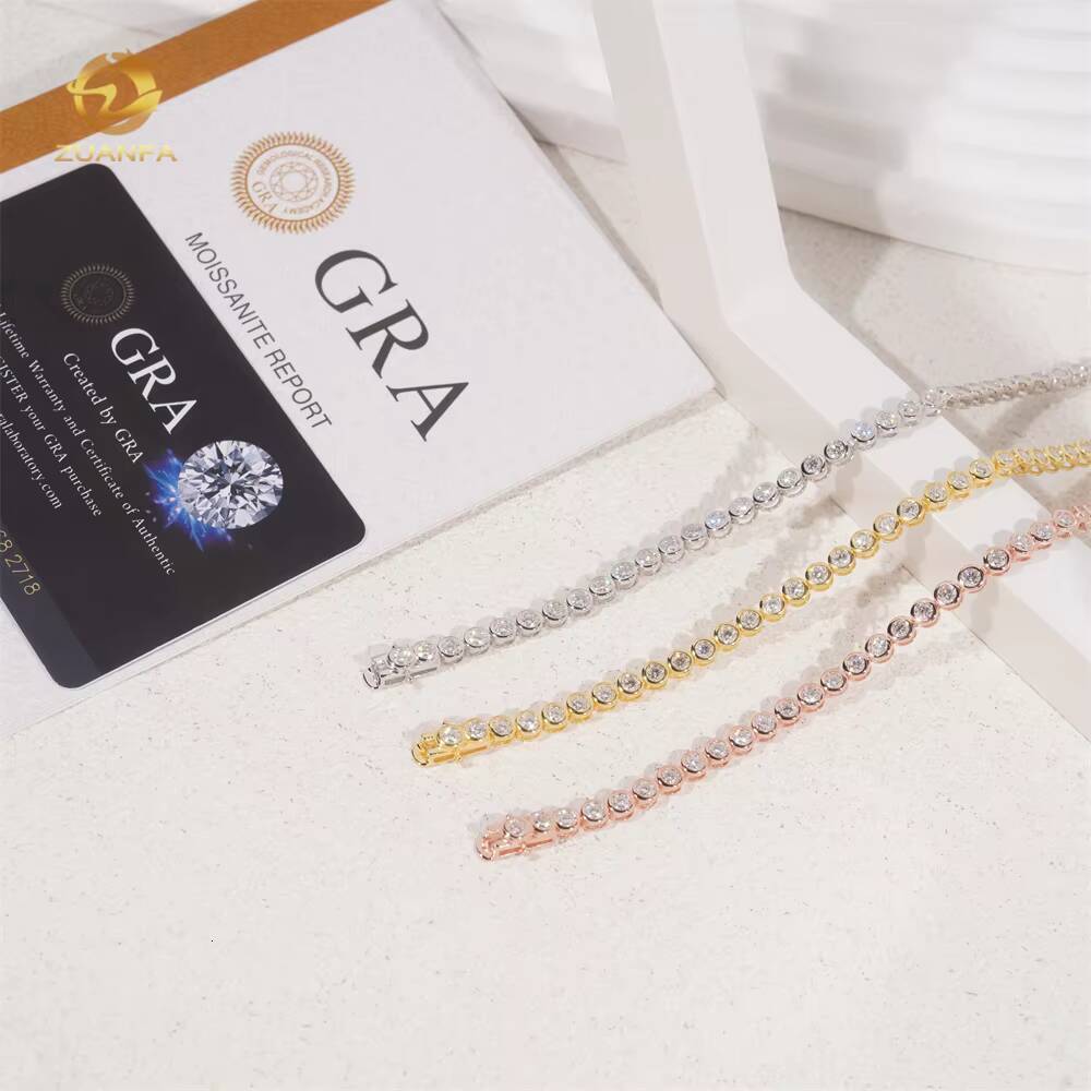 Wholesale Price Pass Diamond test 3mm 4mm Bezel Moissanite Tennis Bracelet Hip Hop 925 Moissanite Tennis Chain Tennis Necklace