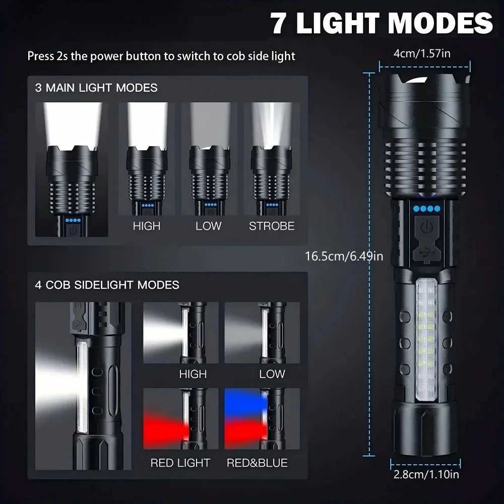 Powerful XHP50 Flashlight Zoomable Flashlight Handheld Lighting Night Work Emergency Torch for Outdoor Camping Fishing Lantern D250928