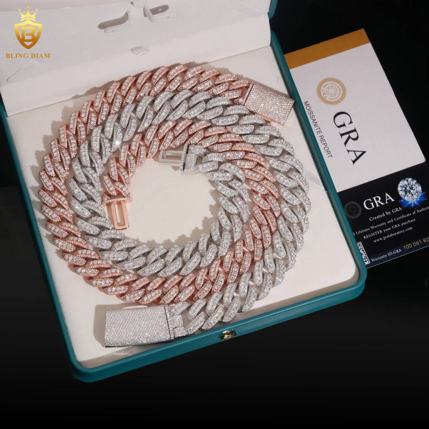 Hot Sale Rapper Jewelry 925 Sterling Silver Rose Gold Iced Out 13mm 15mm 18mm 22mm Moissanite Cuban Link Chain Necklace